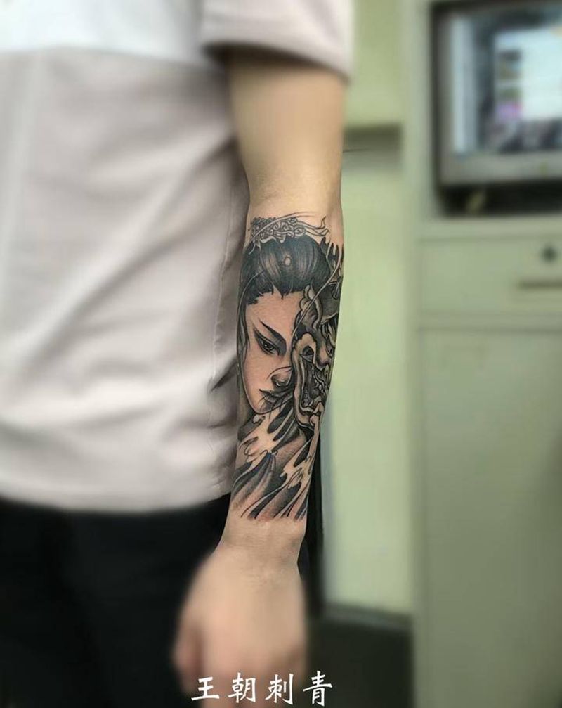 艺妓纹身图片_手臂新传统艺妓纹身图案