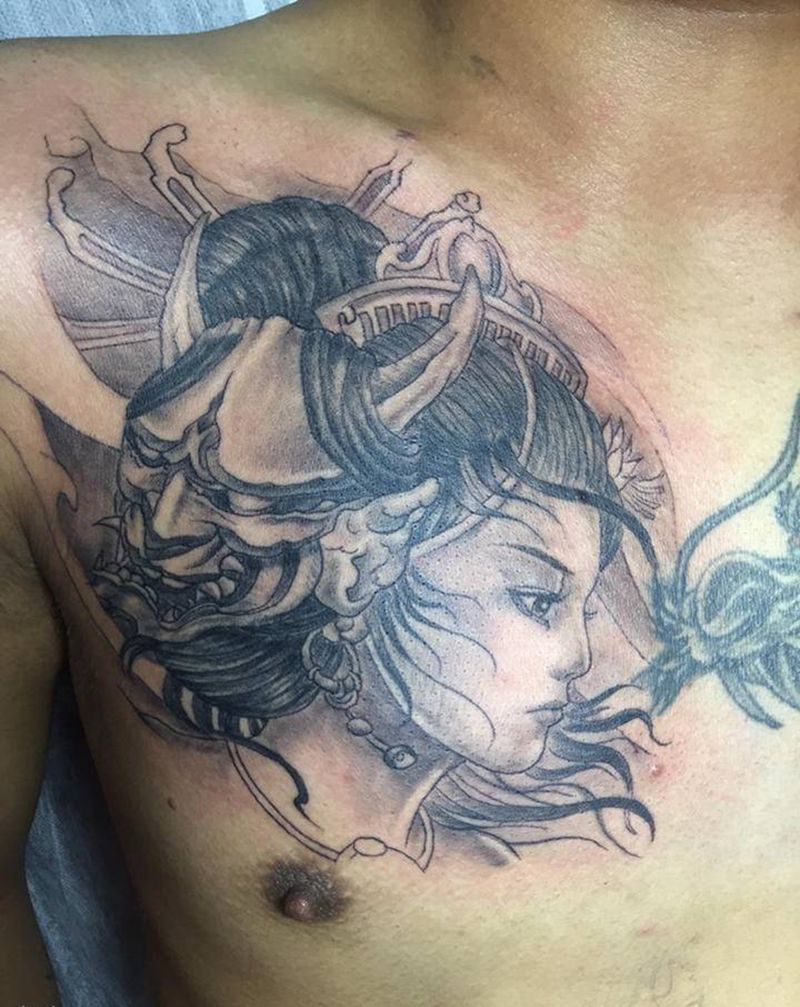 艺妓?纹身图片_胸部新传统纹身图案