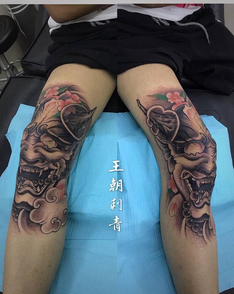 般若纹身图片_腿部新传统般若纹身图案