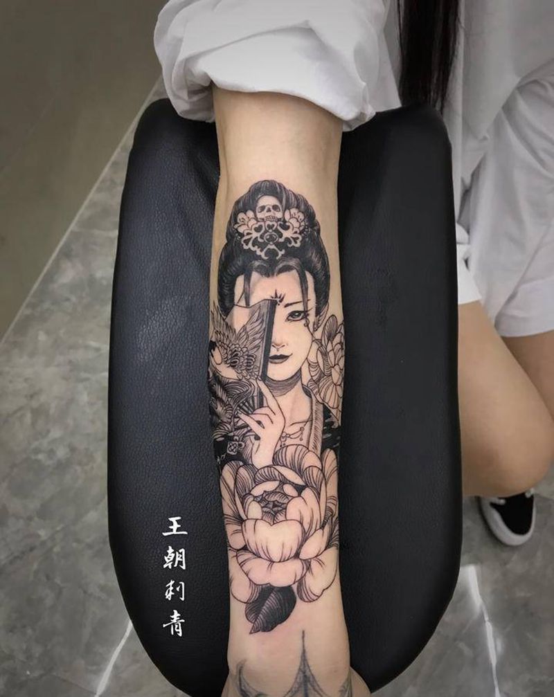艺妓纹身图片_手臂新传统艺妓人物纹身图案