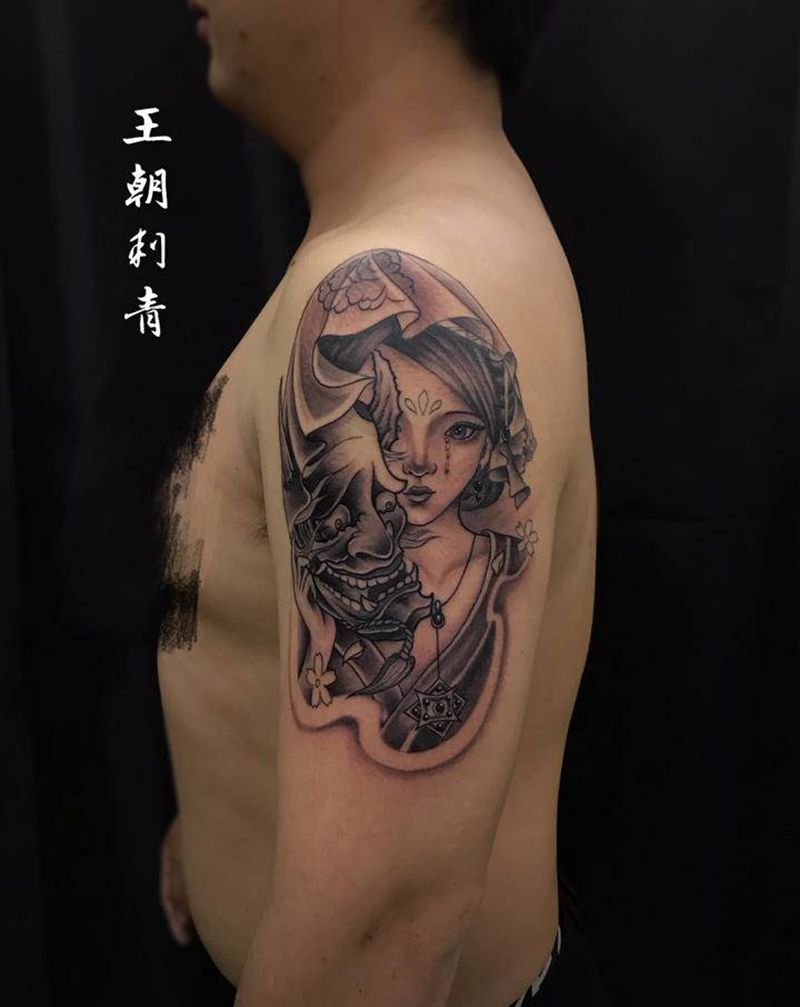艺妓纹身图片_手臂新传统艺妓纹身图案