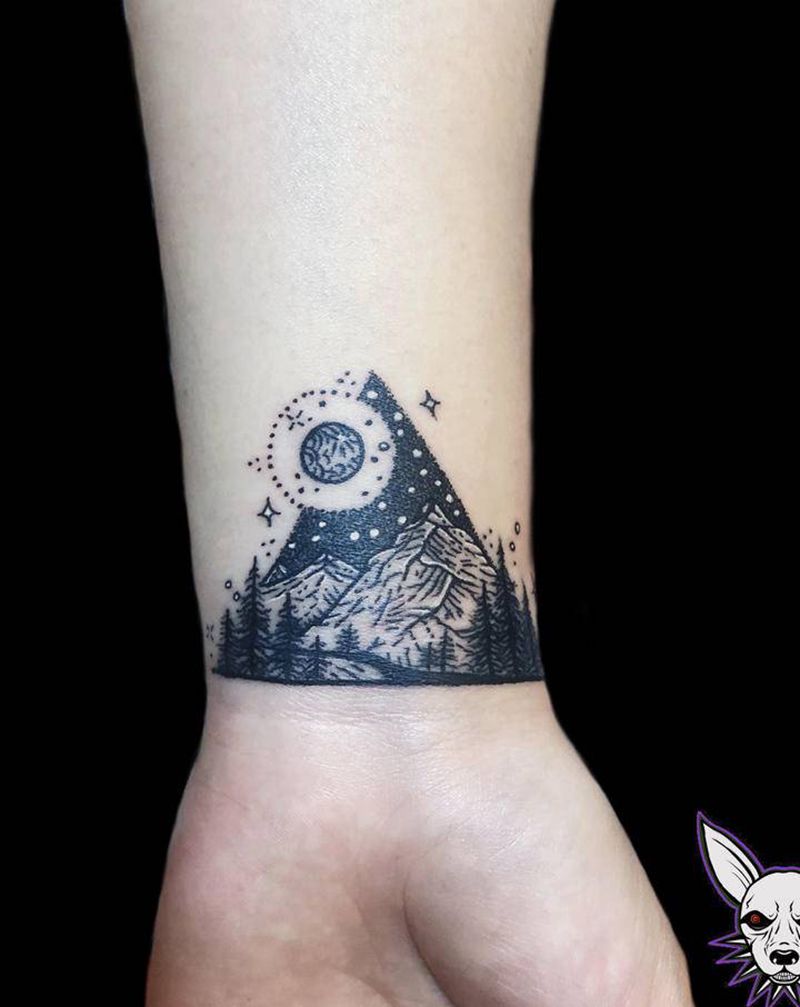 遮盖疤痕纹身图片_手部点刺几何纹身图案