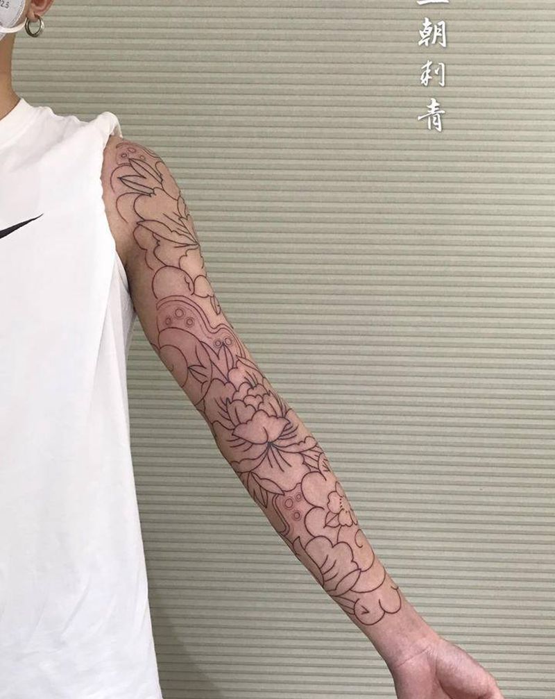 老传统纹身图片_手臂老传统牡丹老传统纹身图案