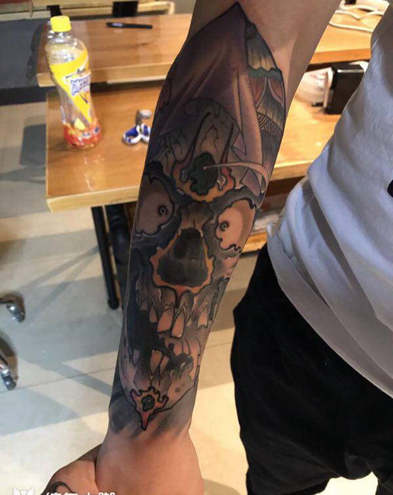 永夜刺青工作室嘎巴拉纹身图片_手臂纹身图案