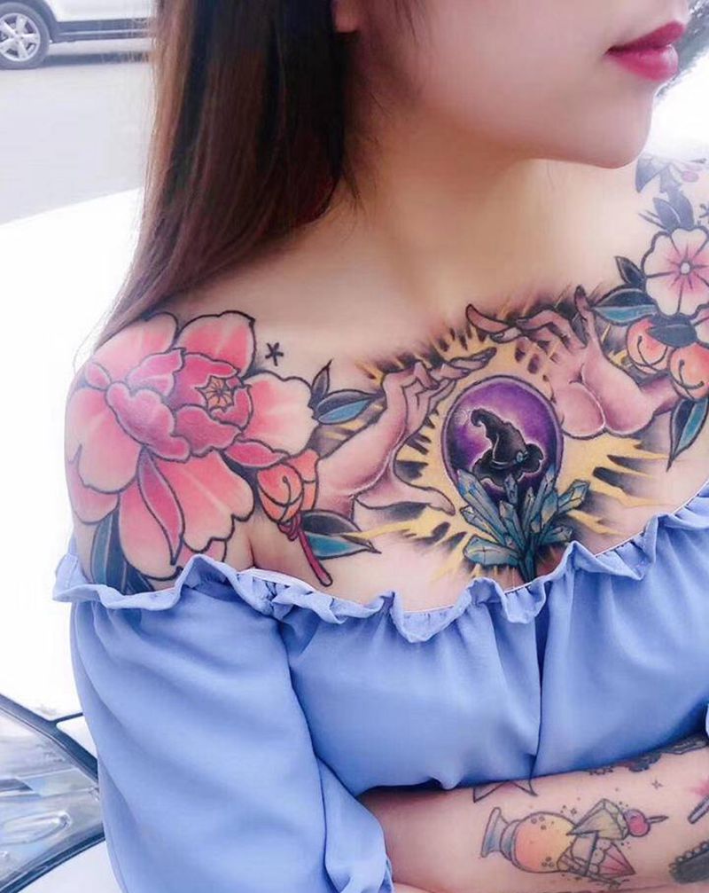 永夜刺青工作室纹身图片_胸部纹身图案