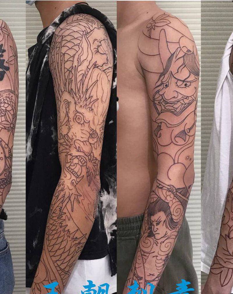 花臂纹身图片_手部老传统新传统花臂纹身图案