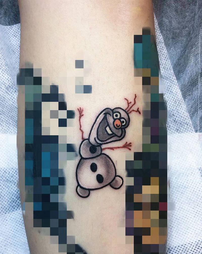 雪人⛄️纹身图片_腿部Old School纹身图案