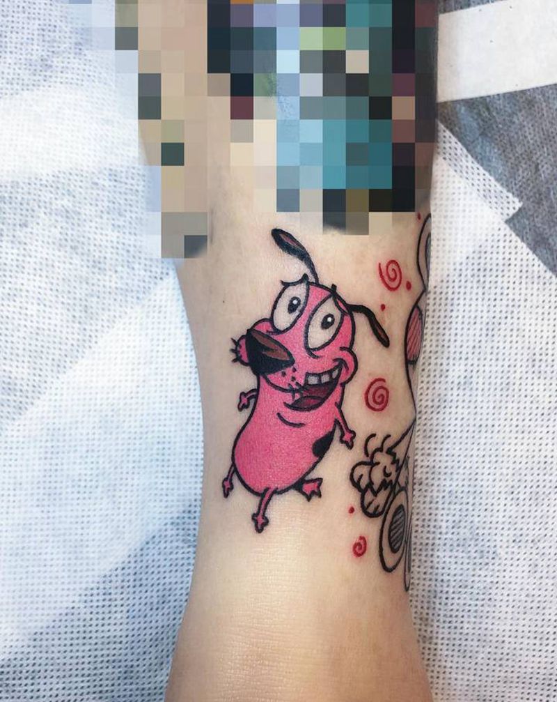 狗纹身图片_腿部Old School纹身图案