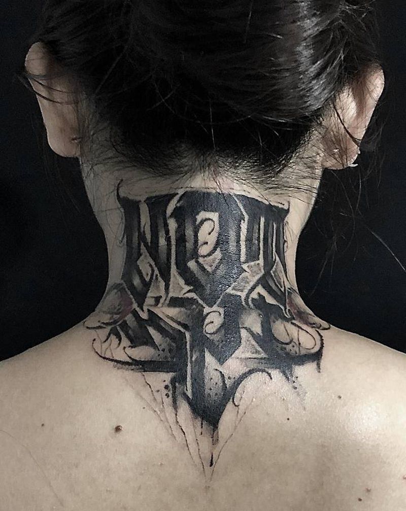 原创花体纹身图片_颈部花体字纹身图案