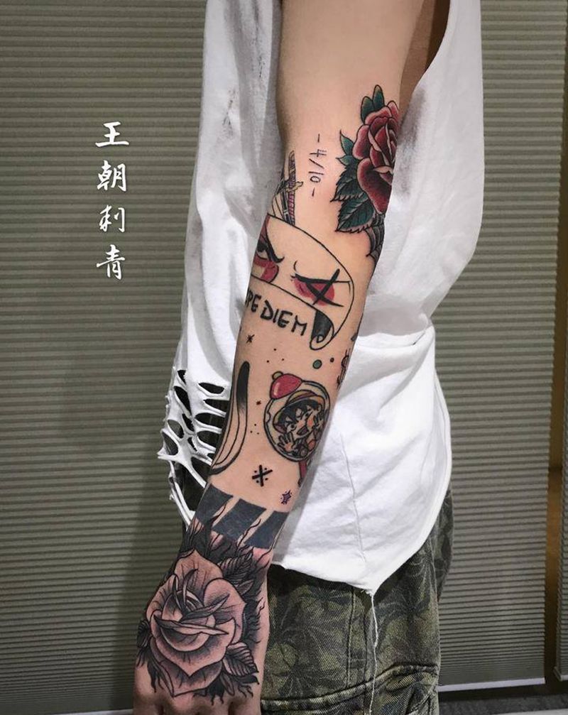 欧美拼接纹身图片_手臂手部Old SchoolNew School欧美欧美拼接纹身图案