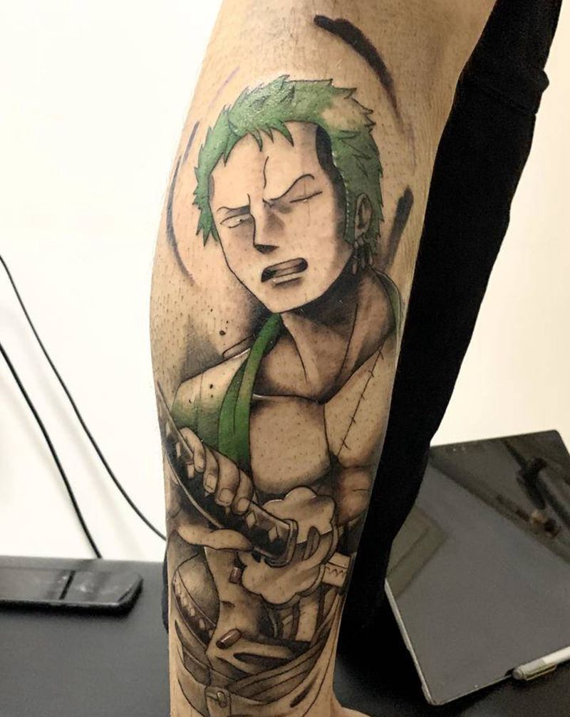 索隆纹身图片_脚部腿部欧美写实纹身图案