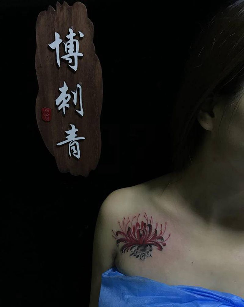 彼岸纹身图片_肩部胸部纹身图案