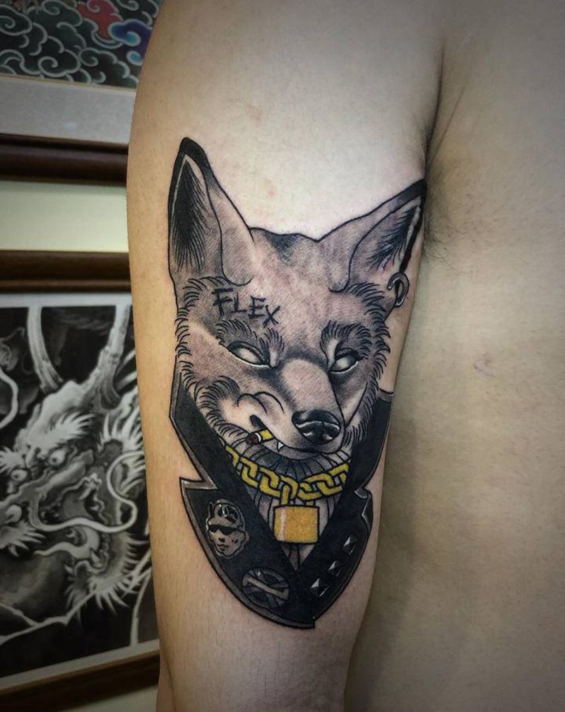 狐狸纹身图片_手臂Old School纹身图案