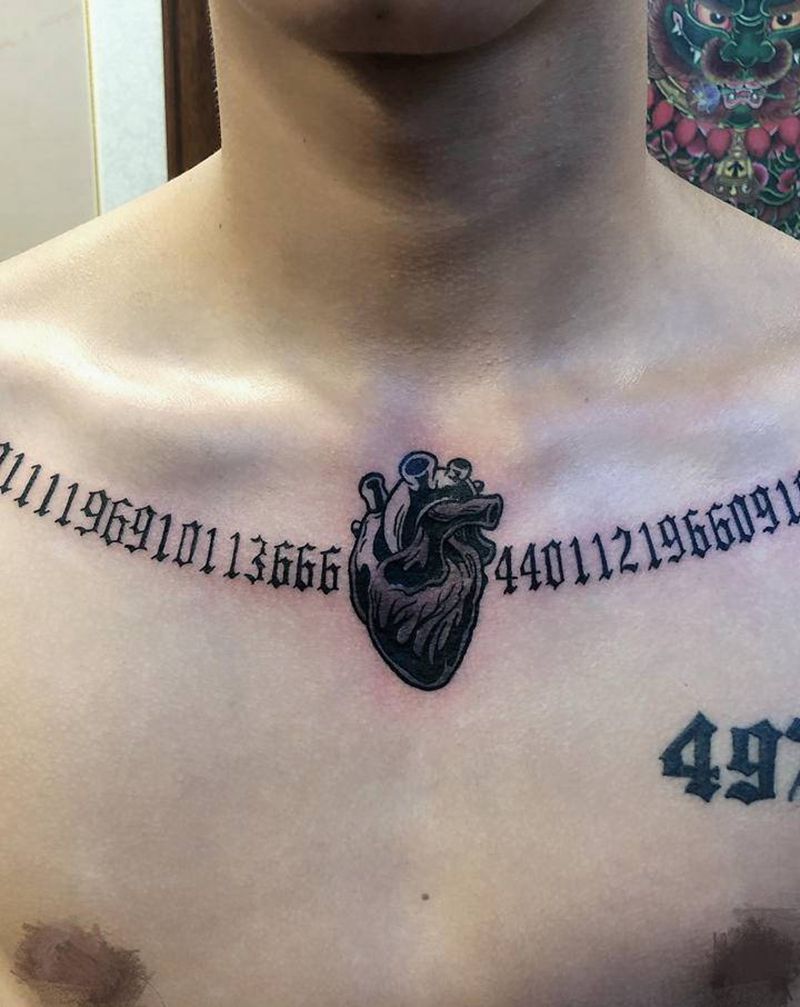 身份证号纹身图片_胸部花体字纹身图案