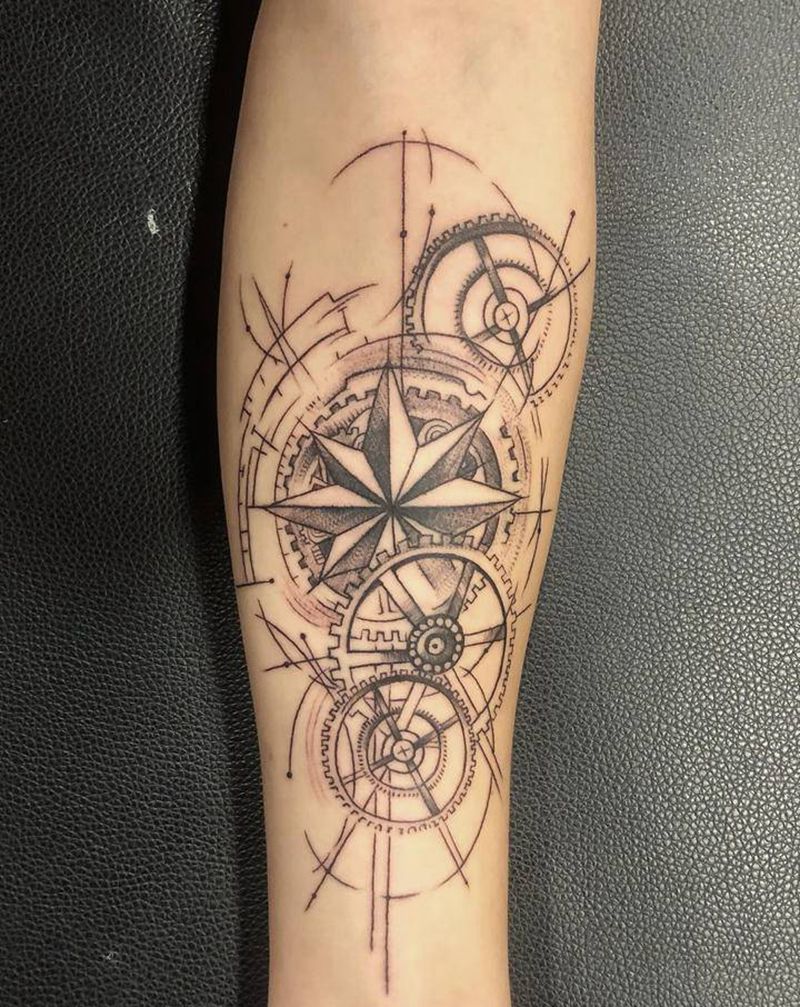 齿轮⚙️纹身图片_手臂几何点刺纹身图案