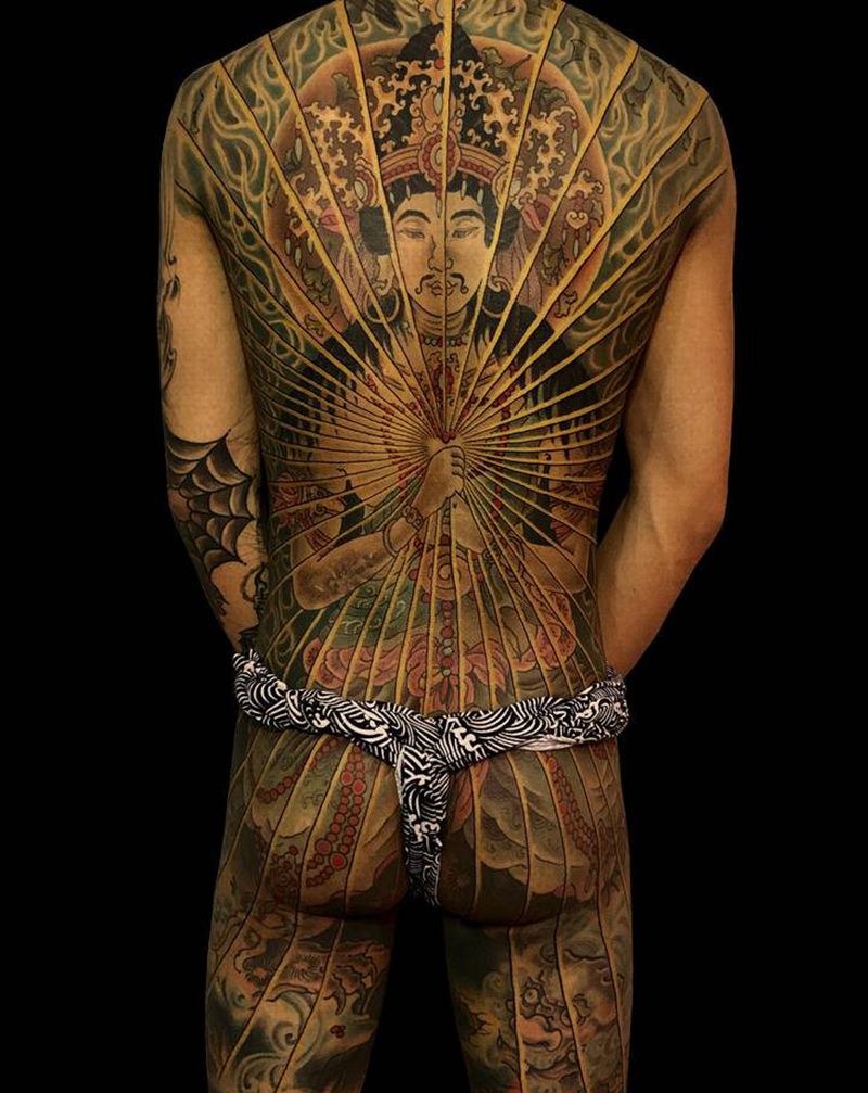 文殊菩萨纹身图片_背部新传统老传统纹身图案
