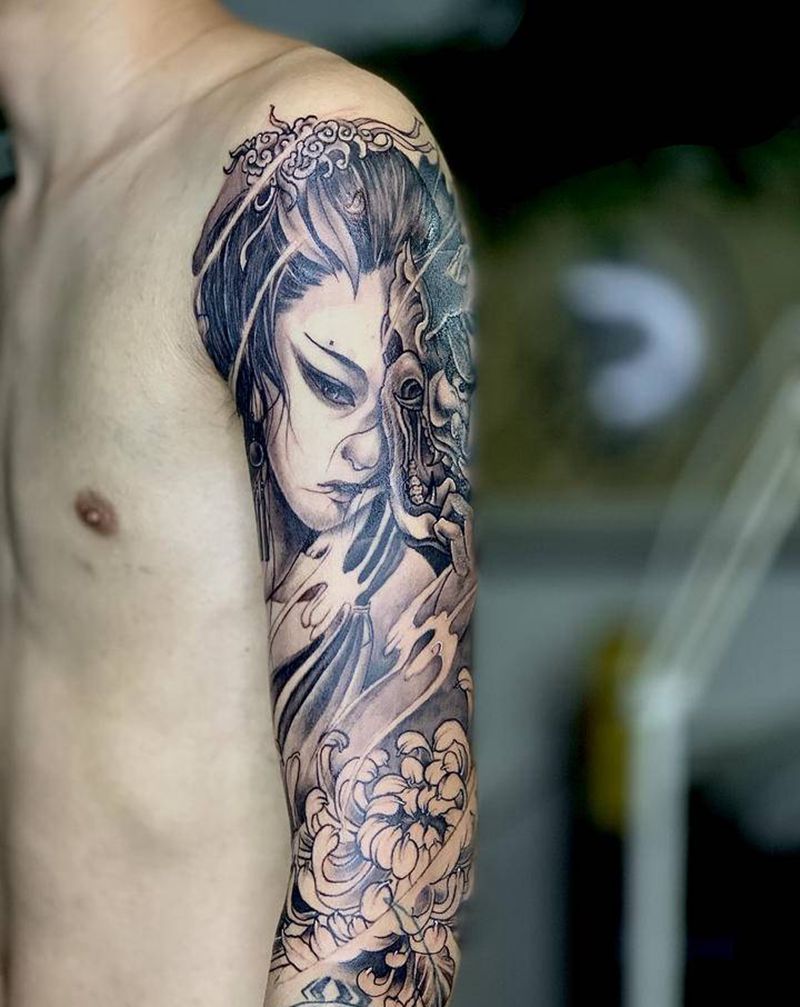 艺妓纹身图片_手臂新传统纹身图案