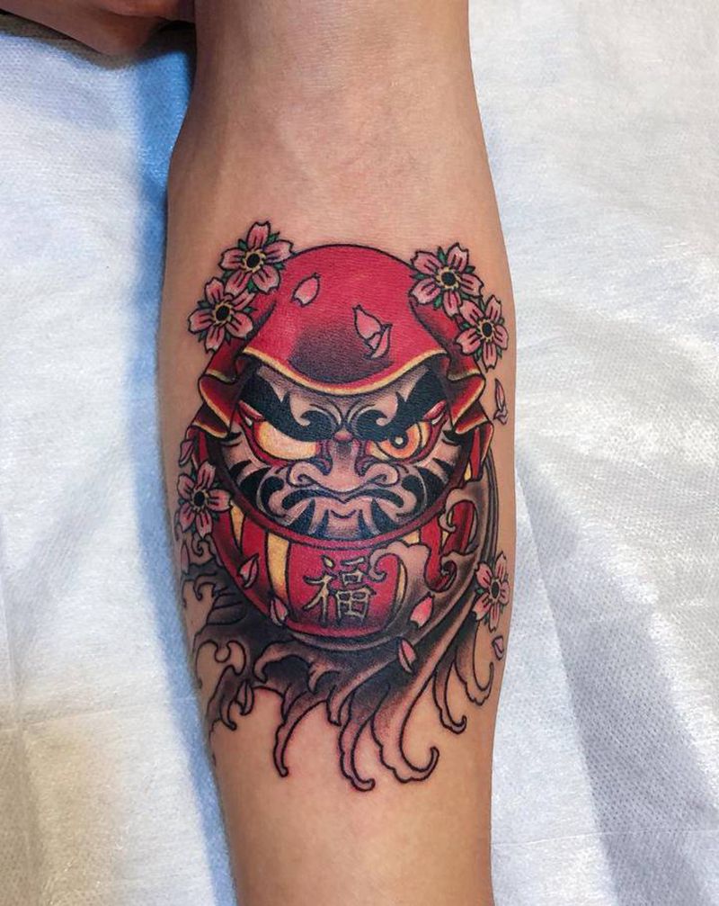 达摩蛋纹身图片_手臂老传统纹身图案