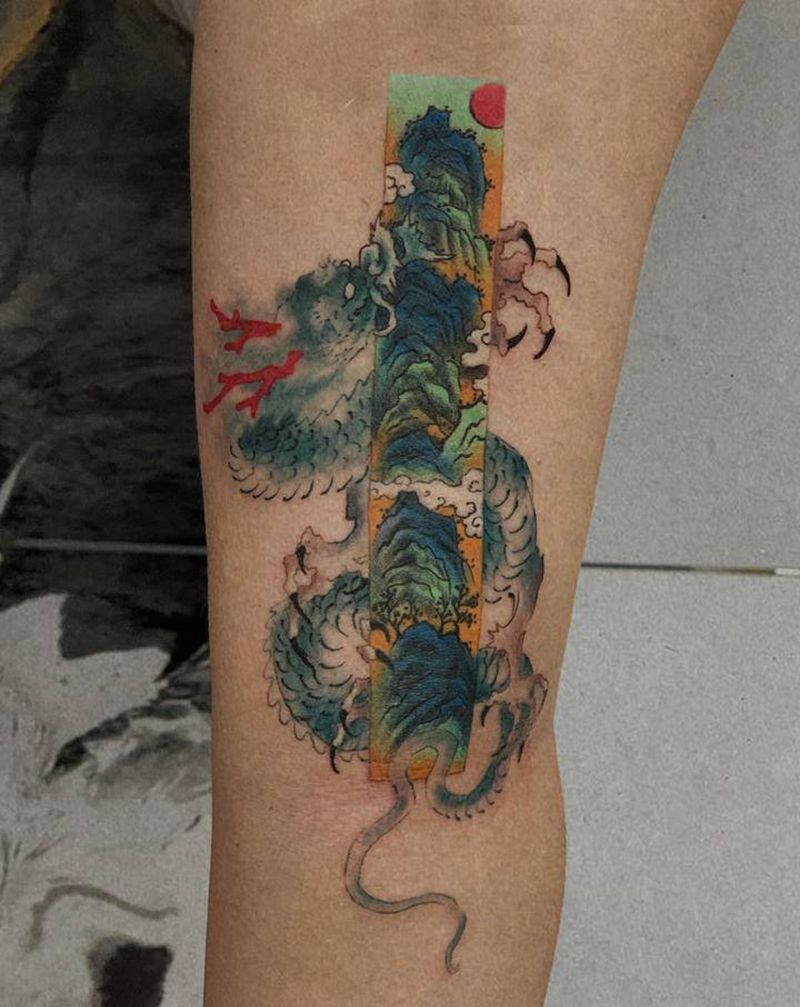 龙游华夏纹身图片_手臂纹身图案