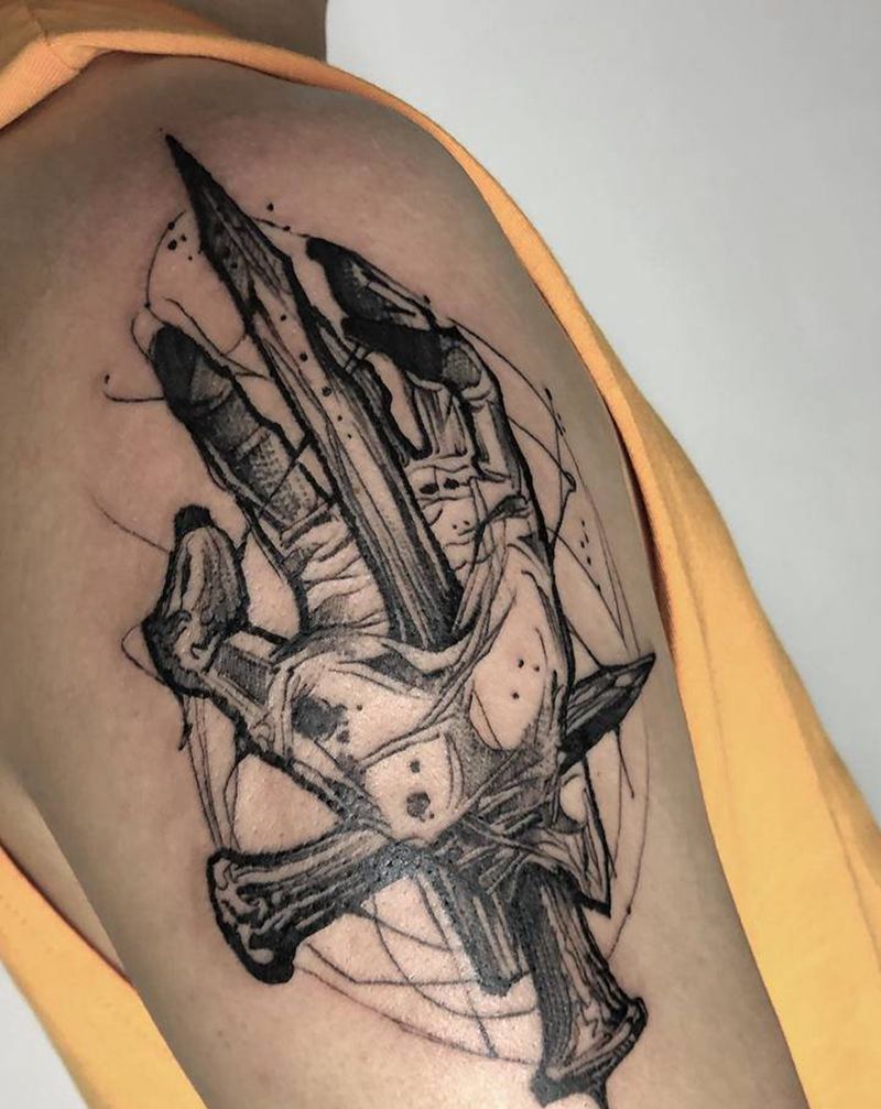 手信纹身图片_手部水墨纹身图案