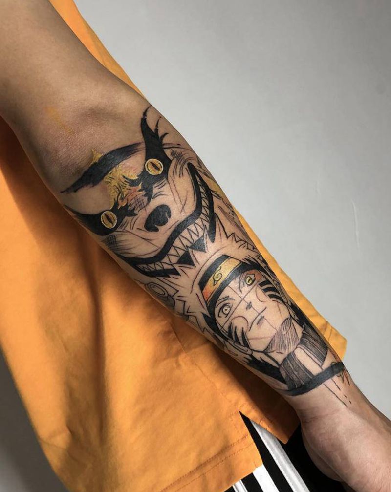 鸣人与九尾纹身图片_手部手臂几何水彩纹身图案