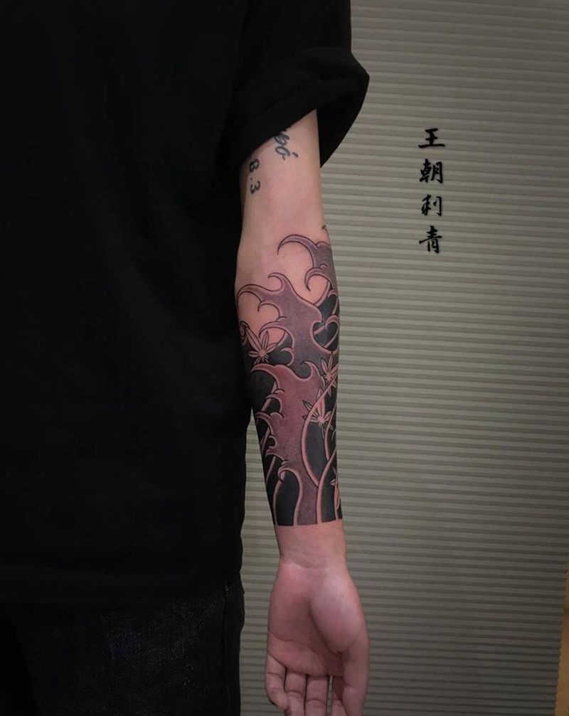 浪花纹身图片_手臂老传统浪花纹身图案