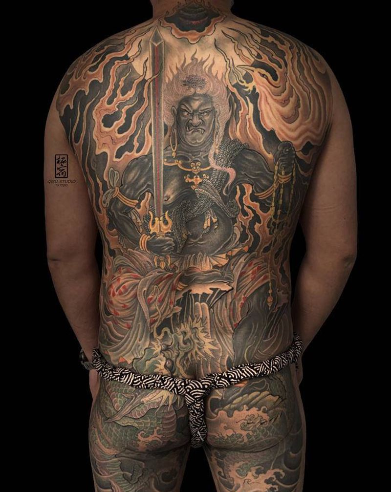 不动尊完结纹身图片_背部纹身图案