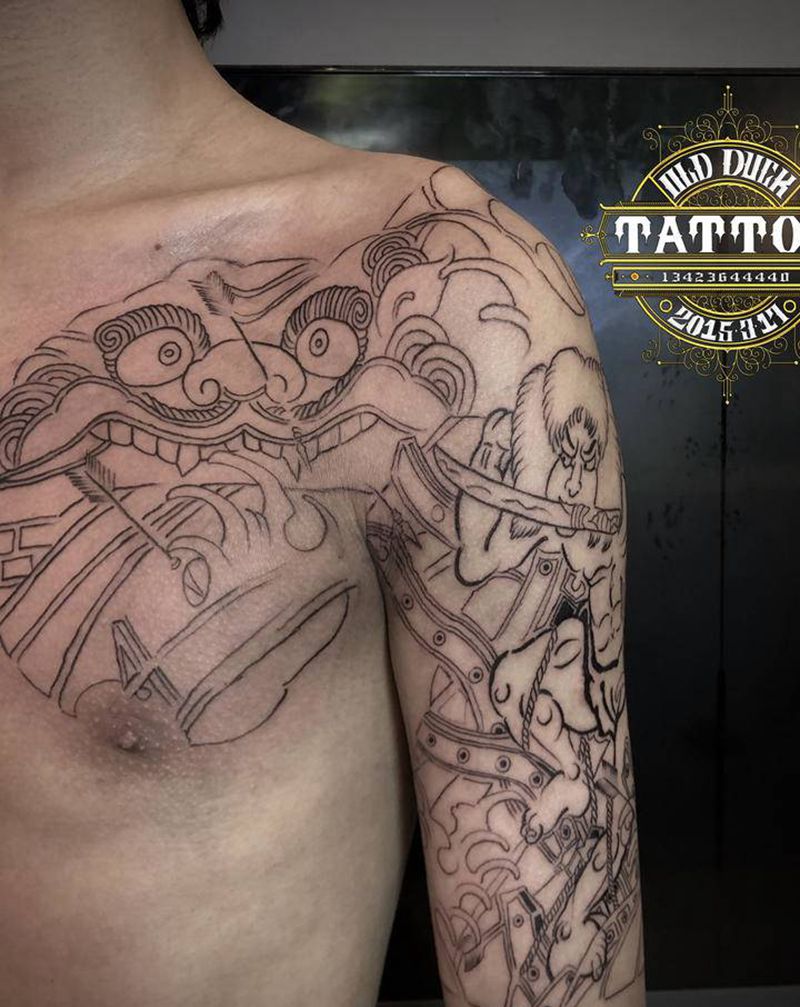 张顺破水门纹身图片_手臂胸部老传统纹身图案