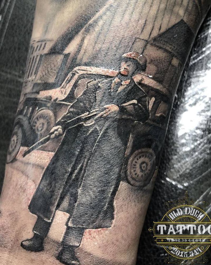 浴血黑帮纹身图片_手臂手部欧美写实纹身图案