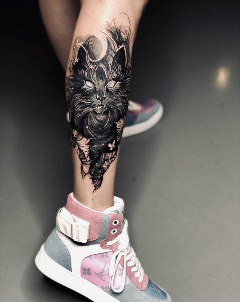 旧图覆盖纹身图片_腿部暗黑风纹身图案