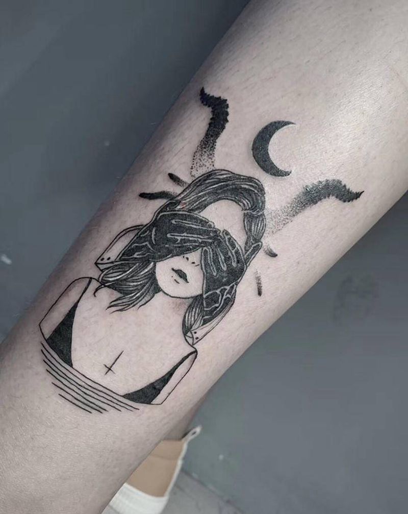 暗黑小清新纹身图片_腿部暗黑小清新纹身图案