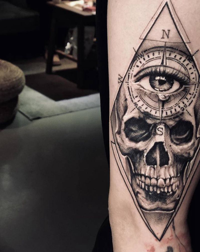 骷髅纹身图片_手臂欧美写实点刺纹身图案