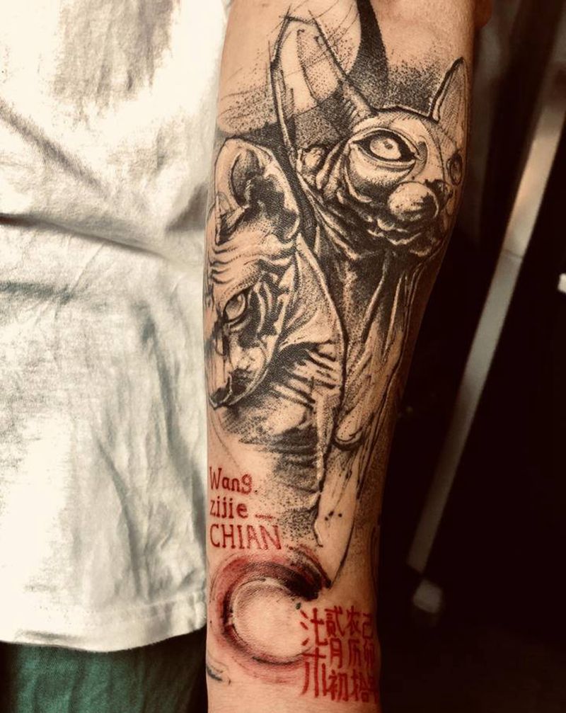添加中国风纹身图片_手臂欧美写实水墨纹身图案