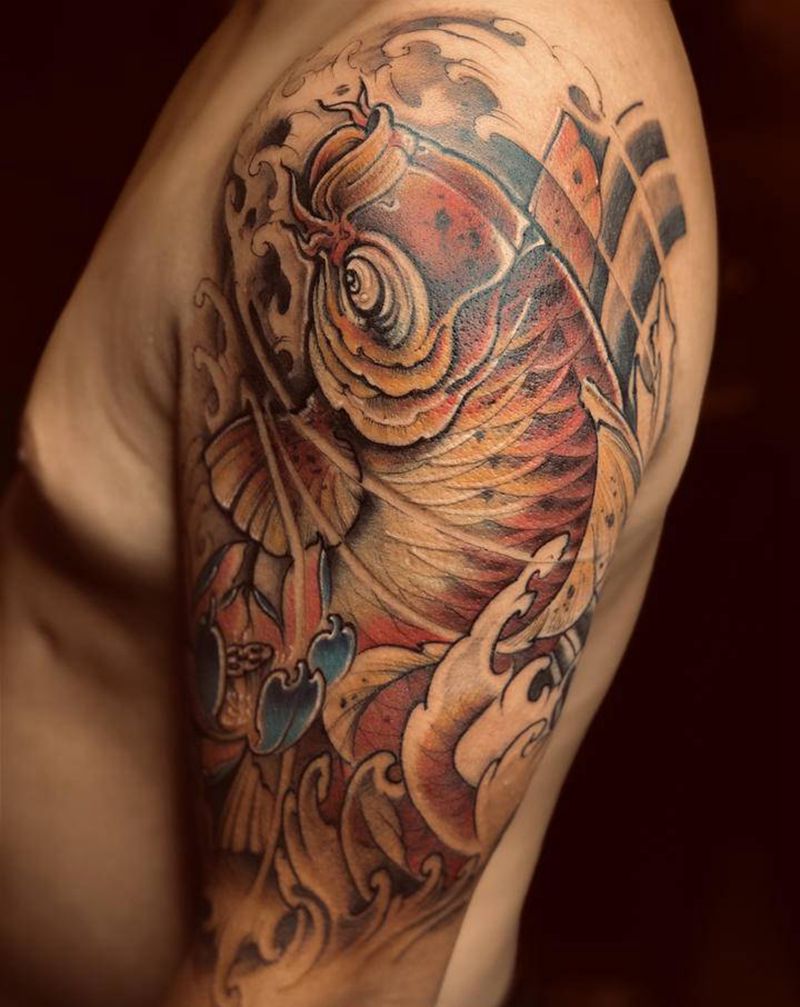 3斤多大鲤鱼纹身图片_手臂新传统老传统纹身图案