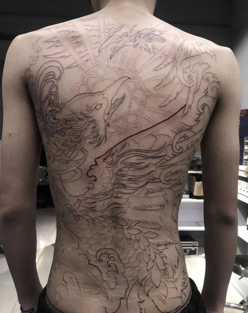 满背 未完成纹身图片_背部新传统纹身图案