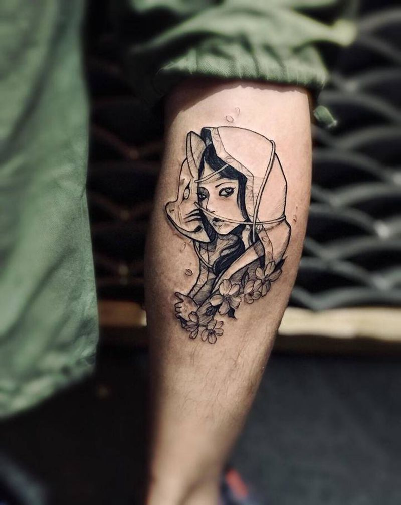 浩然出品纹身图片_腿部点刺几何纹身图案