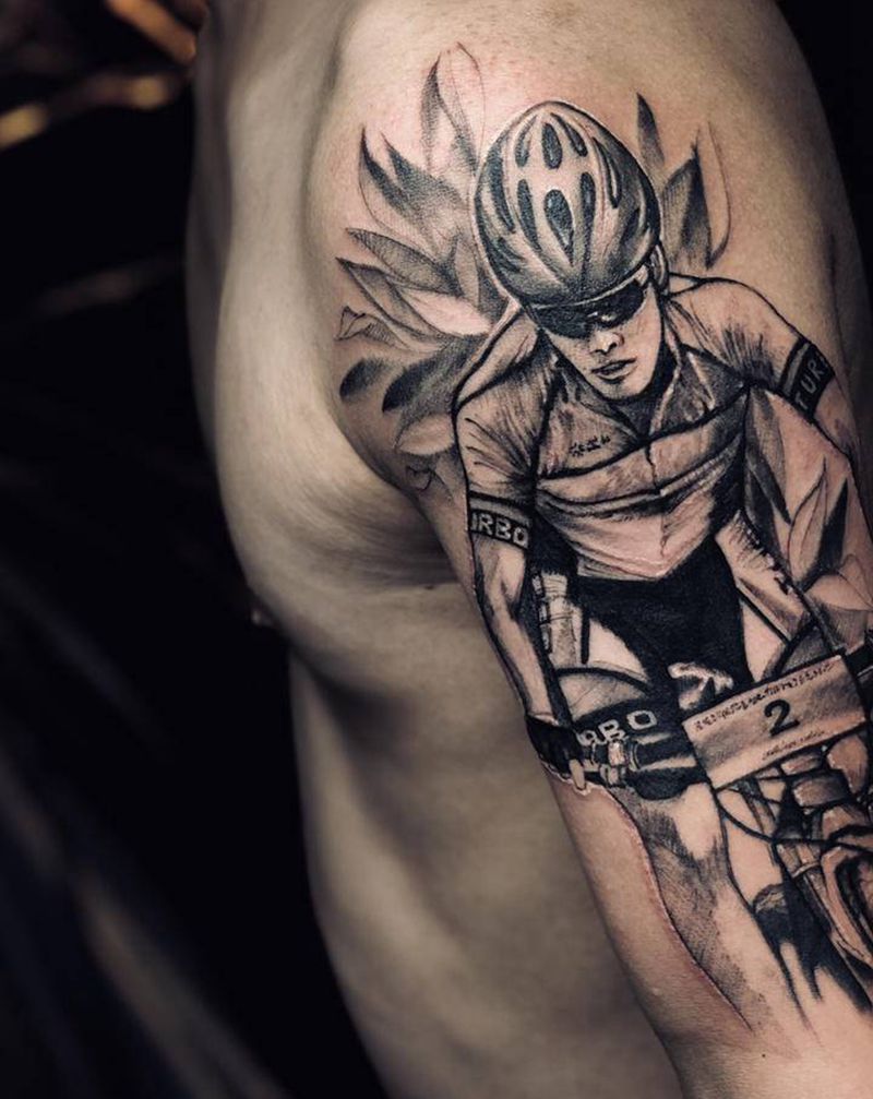 骑行者纹身图片_手臂点刺欧美写实纹身图案