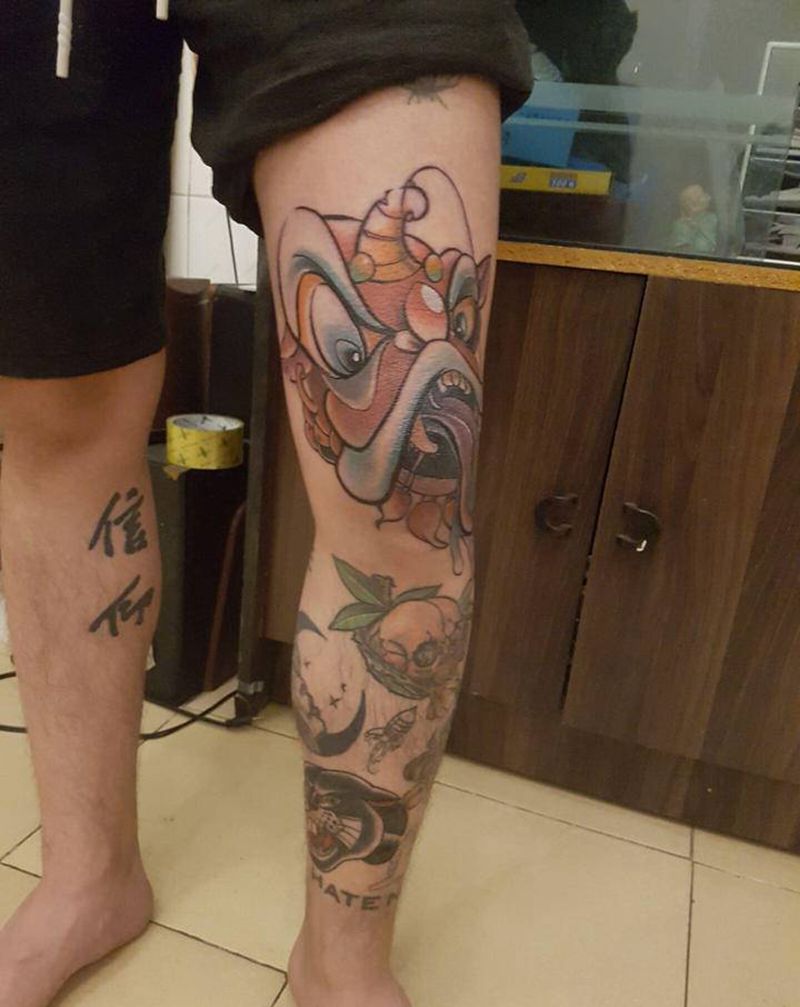 大西子 300纹身图片_腿部脚部新传统水墨中国风纹身图案