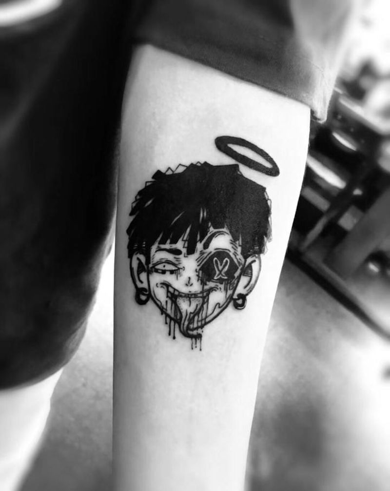 暗黑风纹身图片_手臂点刺几何纹身图案