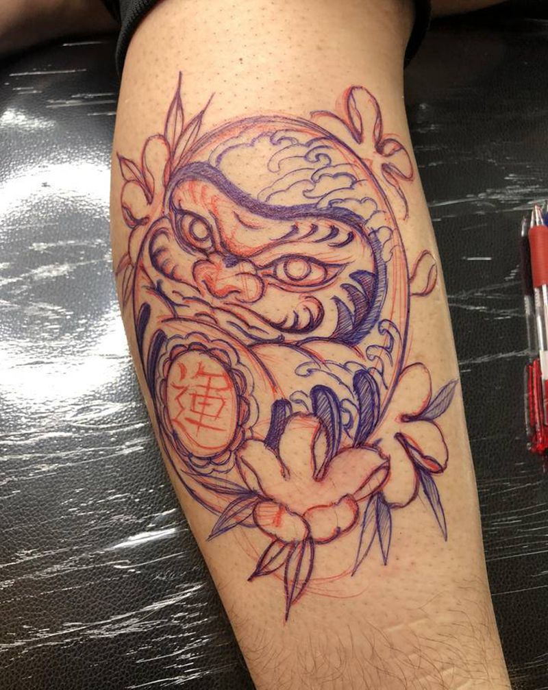 达摩蛋纹身图片_腿部Old SchoolNew School纹身图案