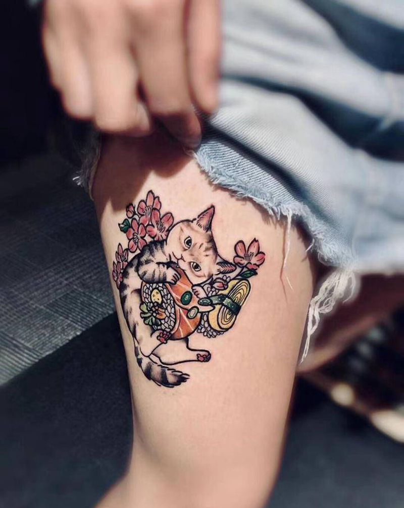 小猫咪纹身图片_手臂New School点刺纹身图案