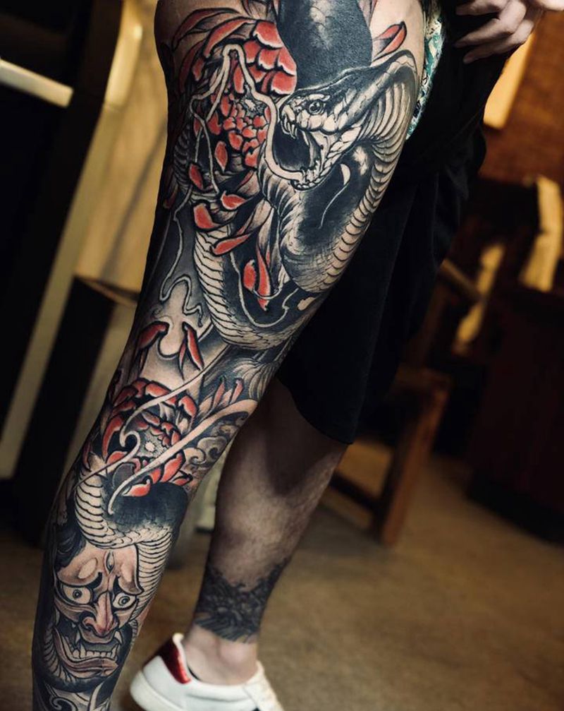 融合纹身图片_腿部新传统New School纹身图案