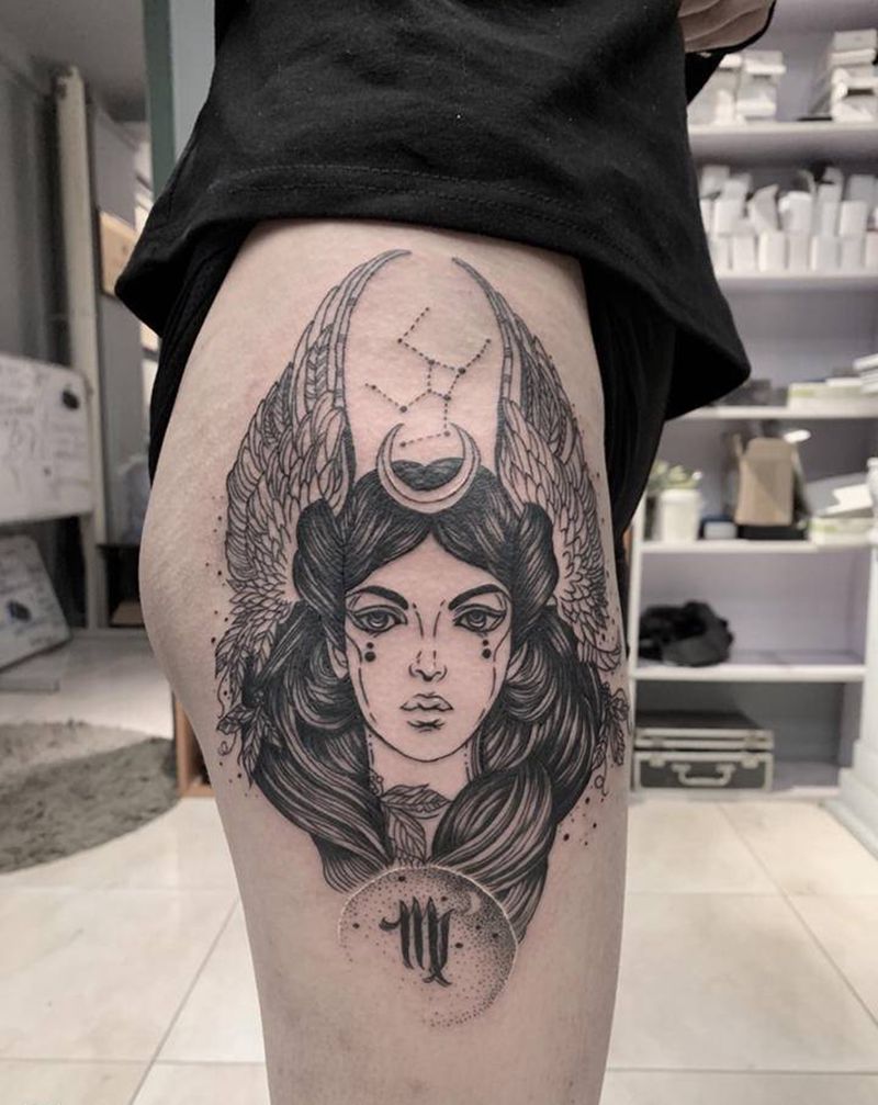 暗黑系少女纹身图片_腿部纹身图案