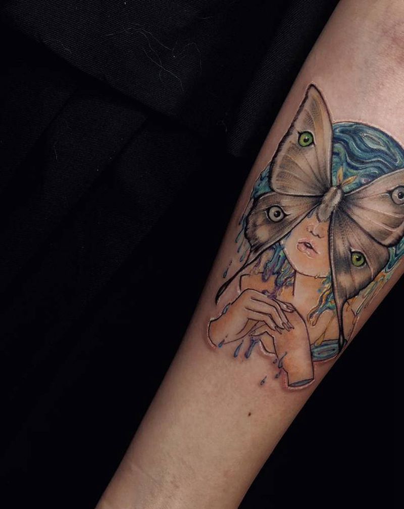 梦幻少女纹身图片_手臂New School点刺纹身图案