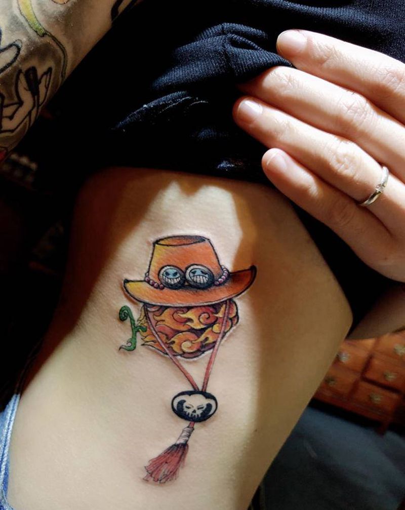 艾斯的恶魔果实纹身图片_腰部New School水彩纹身图案