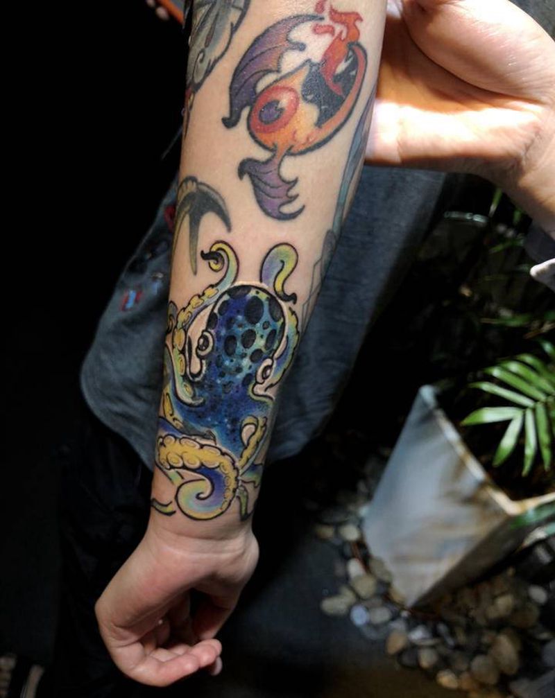 旧图覆盖纹身图片_手臂New School水彩纹身图案