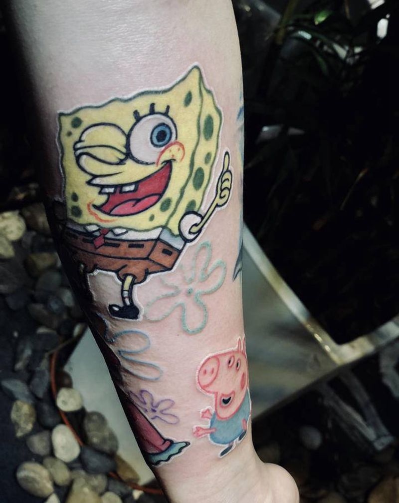 海面宝宝纹身图片_手臂水彩New School纹身图案