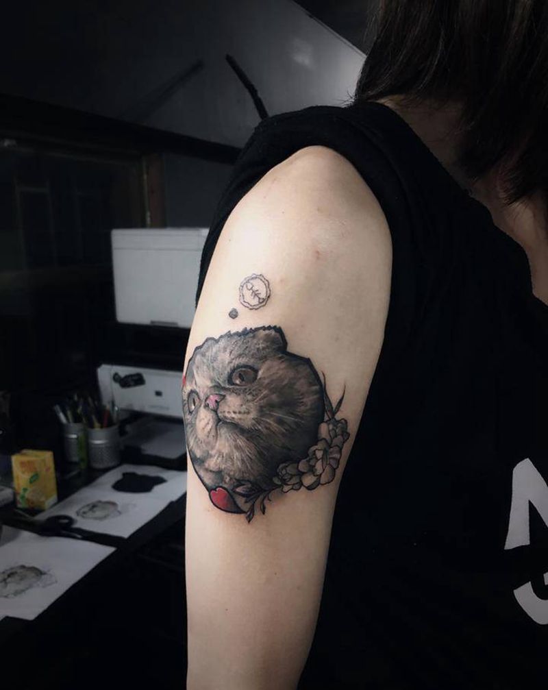 貓咪纹身图片_手臂New School欧美写实原創纹身图案