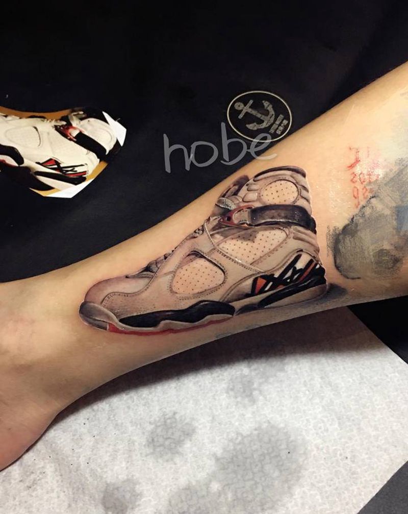 Aj6纹身图片_脚部欧美写实參照實物圖鞋子纹身图案