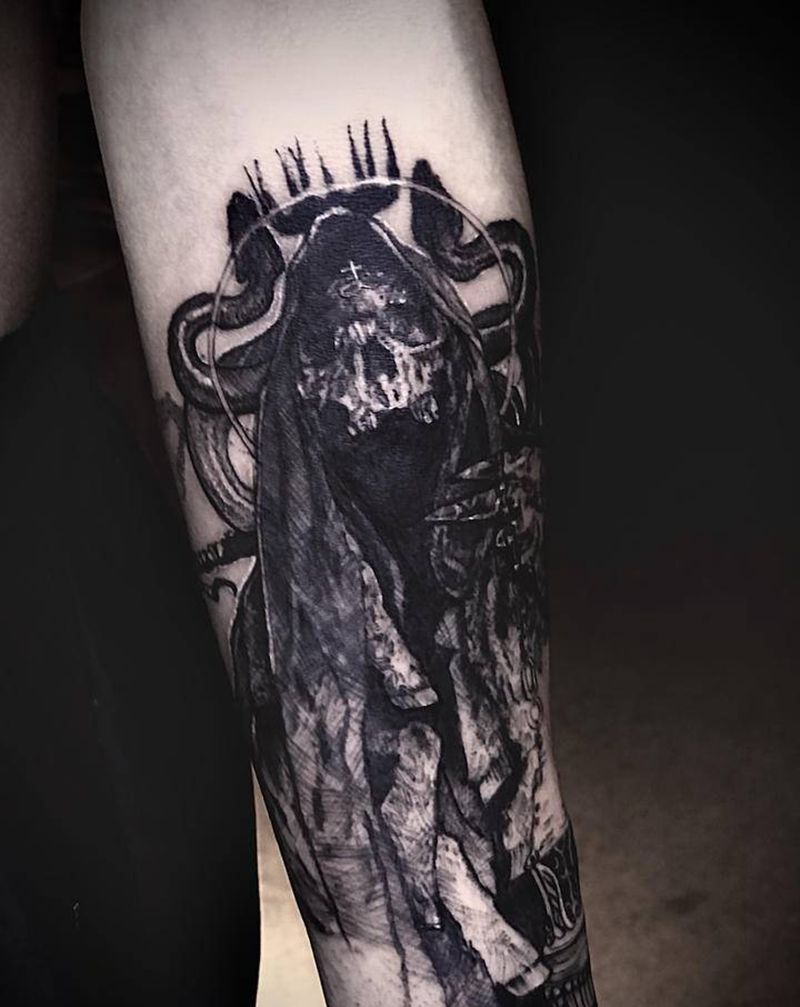 暗黑风格纹身图片_手臂几何点刺纹身图案